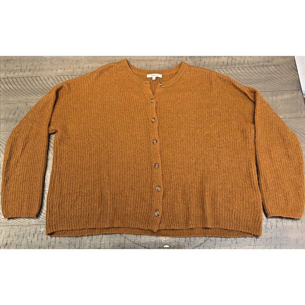 Madewell Crewneck Cardigan Long Sleeve Cozy Orange Brown Size Large Wool Blend